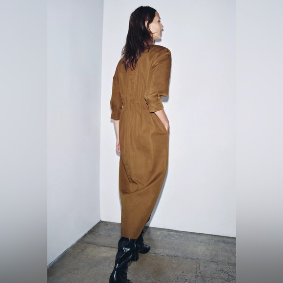 ZARA LINEN BLEND ZW COLLECTION PLEATED MIDI DRESS - Picture 5 of 9